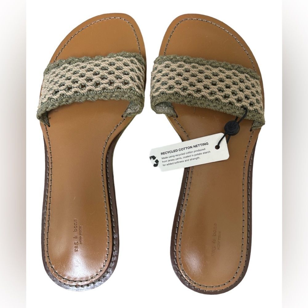 Rag & Bone Melrose khaki & green net slide sandals